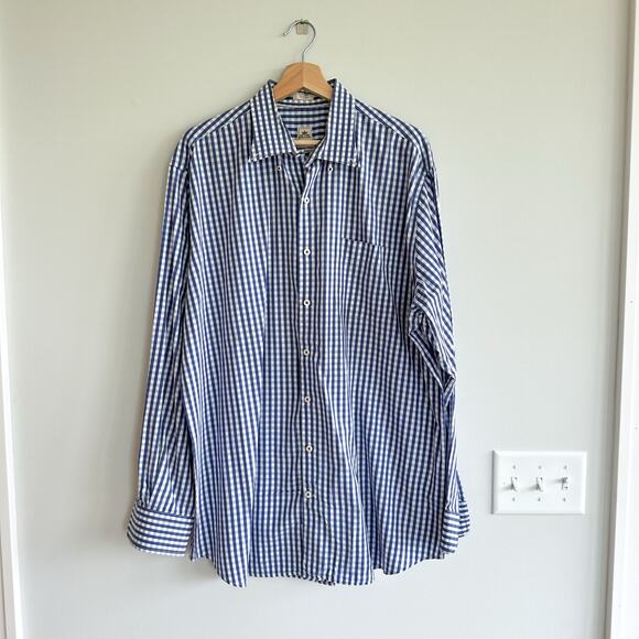 Peter Millar Weekender Finish Gingham Long Sleeve Button Up Shirt Blue XL - Picture 1 of 7